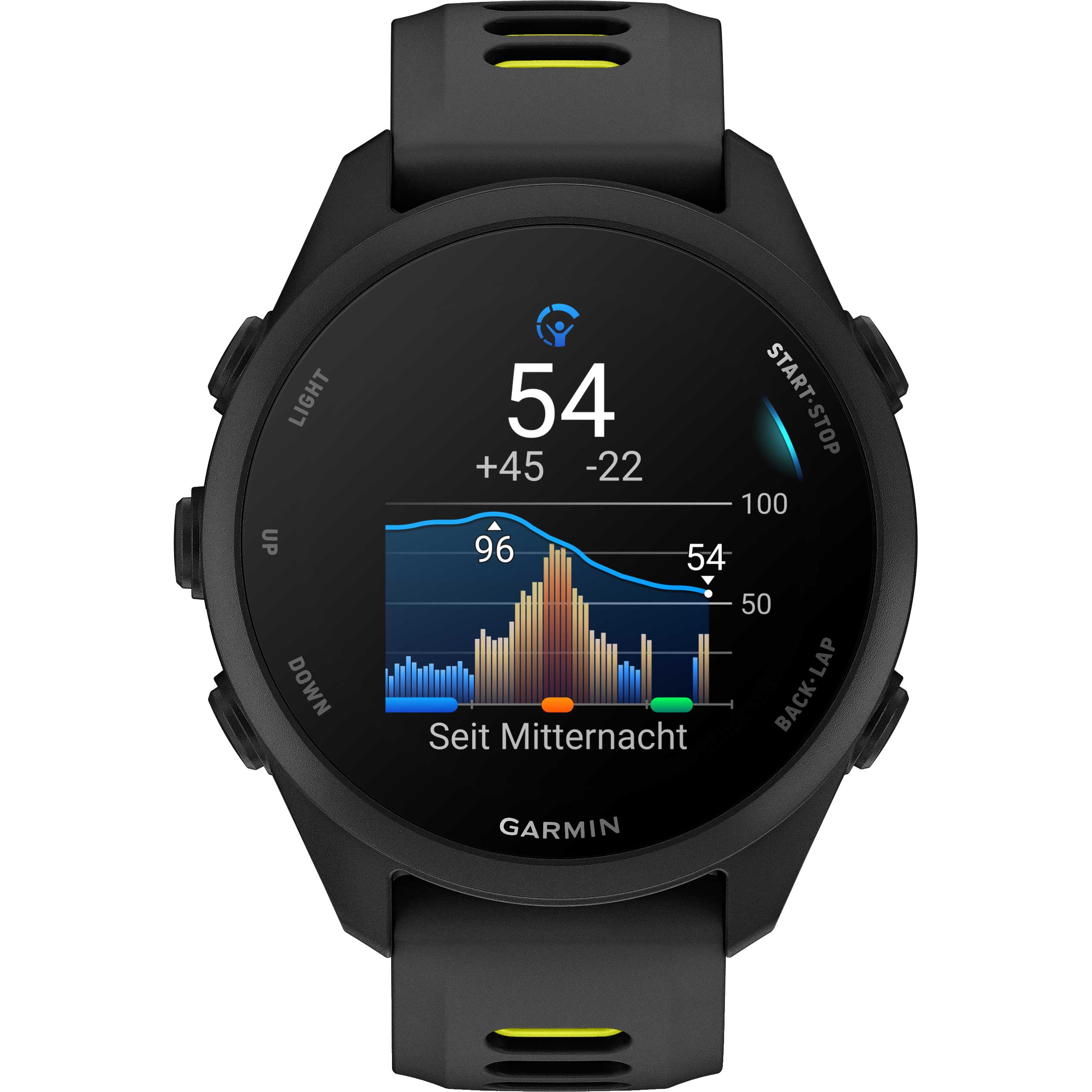 Garmin Forerunner 170 Music Schwarz – GPS-Laufuhr mit Musik, AMOLED-Display & 20 mm  Quick Release Amp Yellow