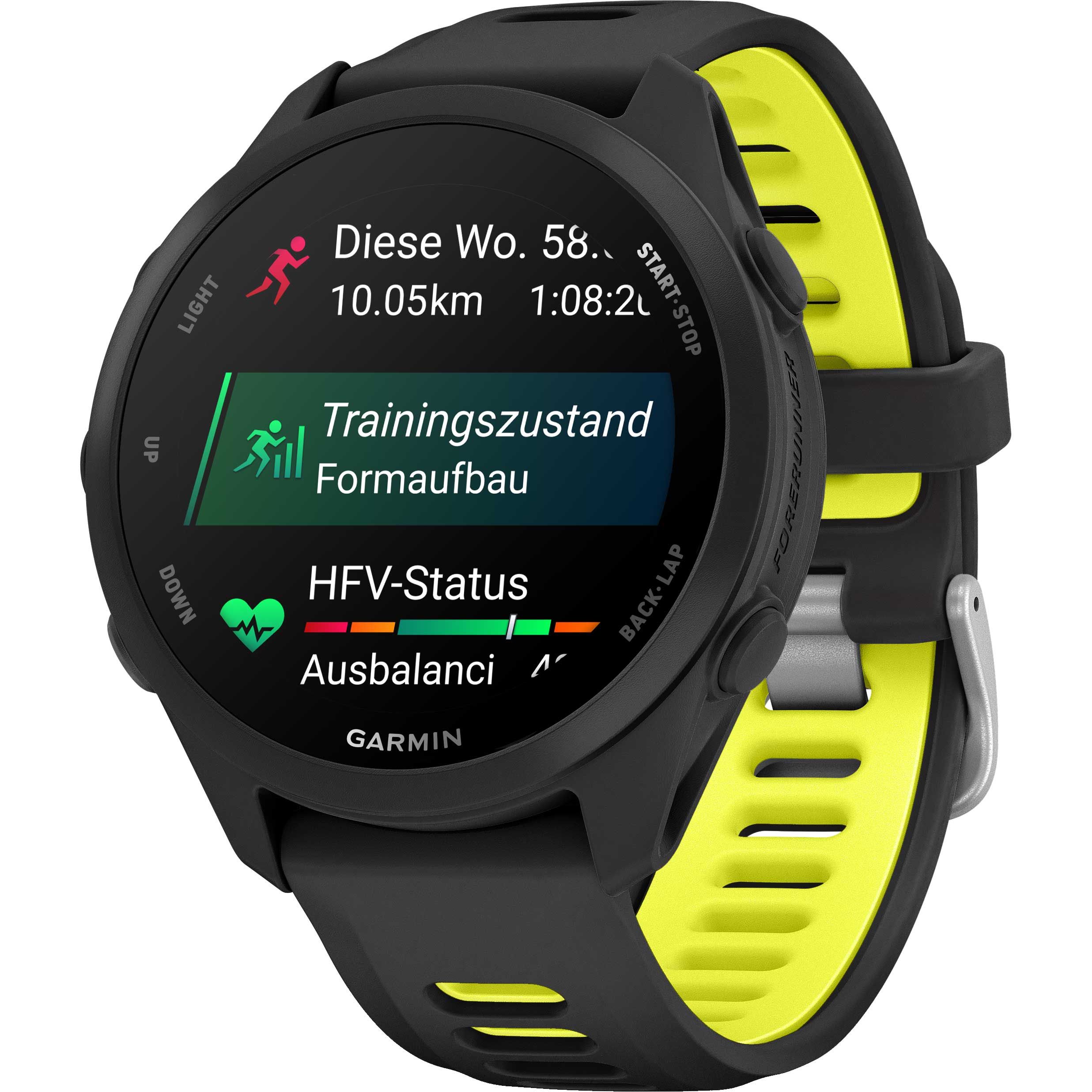 Garmin Forerunner 170 Music Schwarz – GPS-Laufuhr mit Musik, AMOLED-Display & 20 mm  Quick Release Amp Yellow