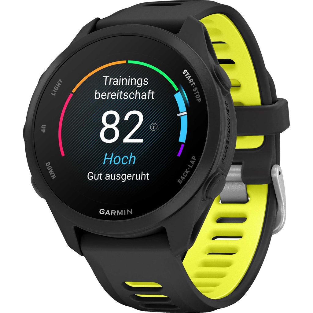 Garmin Forerunner 170 Music Schwarz – GPS-Laufuhr mit Musik, AMOLED-Display & 20 mm  Quick Release Amp Yellow